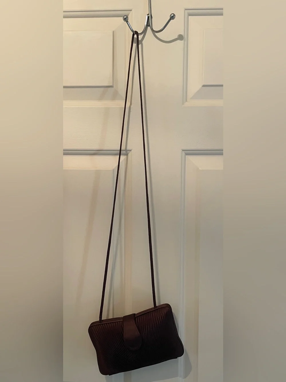 Elegant Brown Satin Pleated Clutch Bag